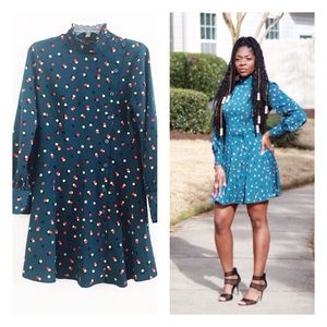 Long Sleeve Mock Neck Button Detail Mini Dress